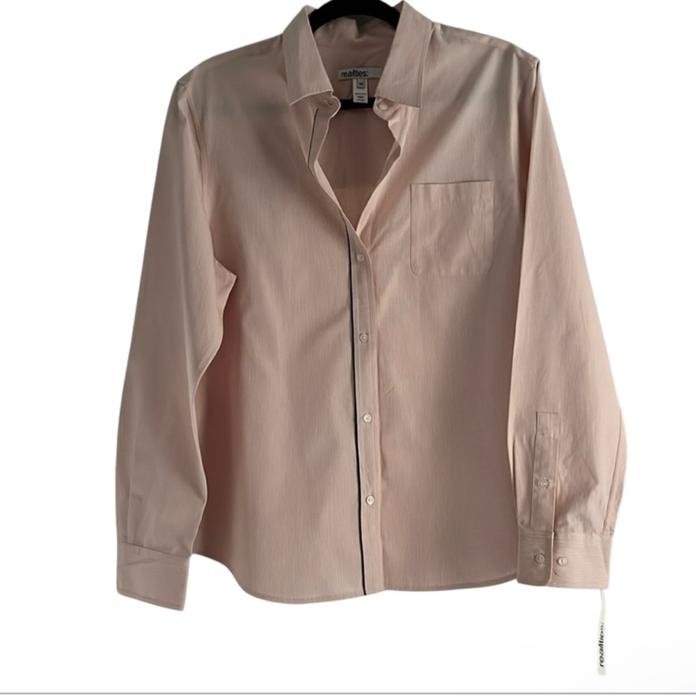 Realities 100% Cotton Long Sleeve Shirt Top Button Down Pale Pink EUC Size 16